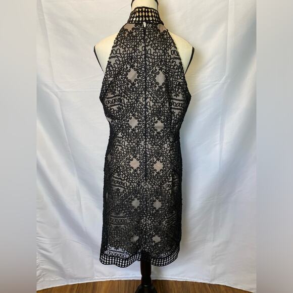 Nicole Miller Black Embroidered Applique Overlay High Neck Sheath Dress Size 12 - Picture 10 of 16